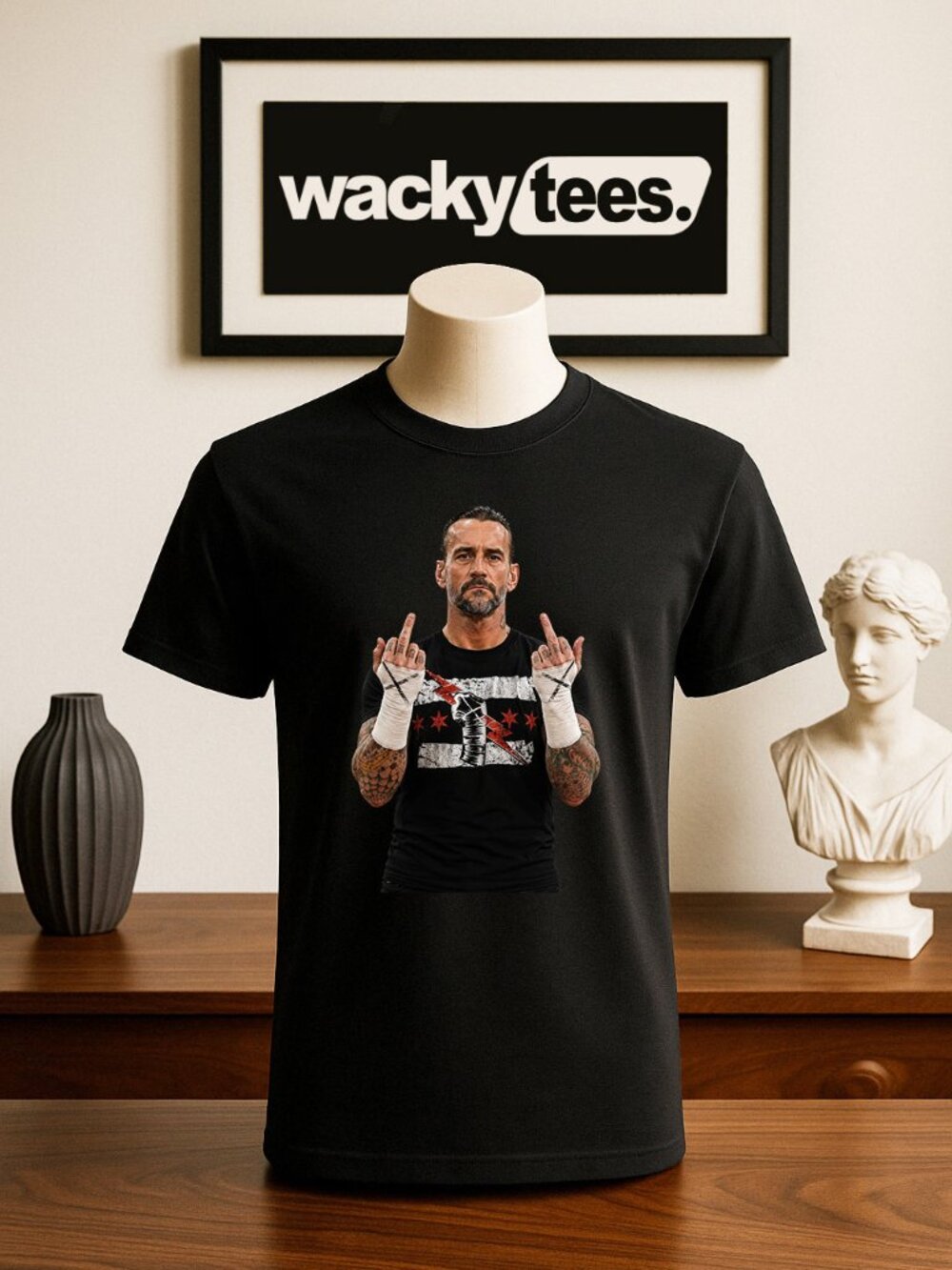 CM Punk Flipping The Bird Vintage Classic Wrestler Wrestling Graphic Tee Shirt